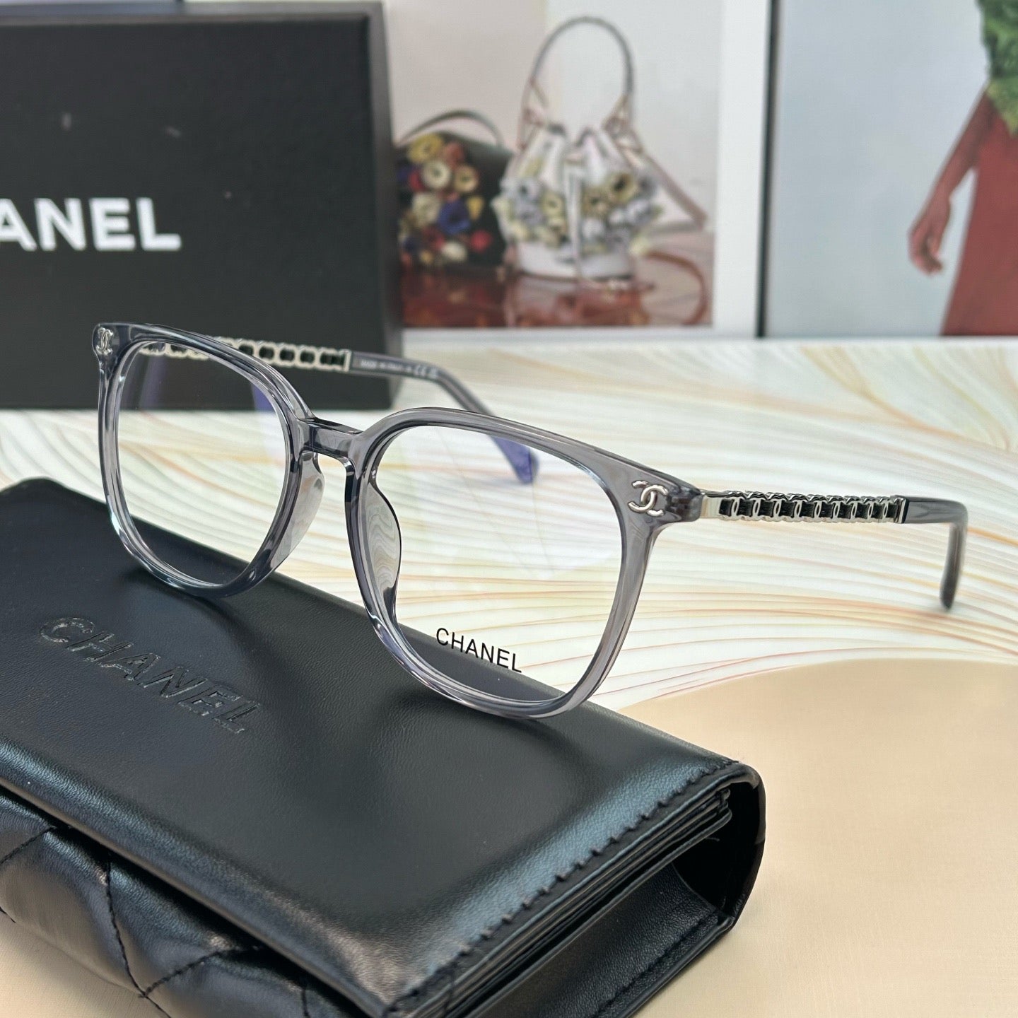 Inspired Chanel CH3472 – Square Eyeglasses with Chain Temples (1:1 Mirror Quality)