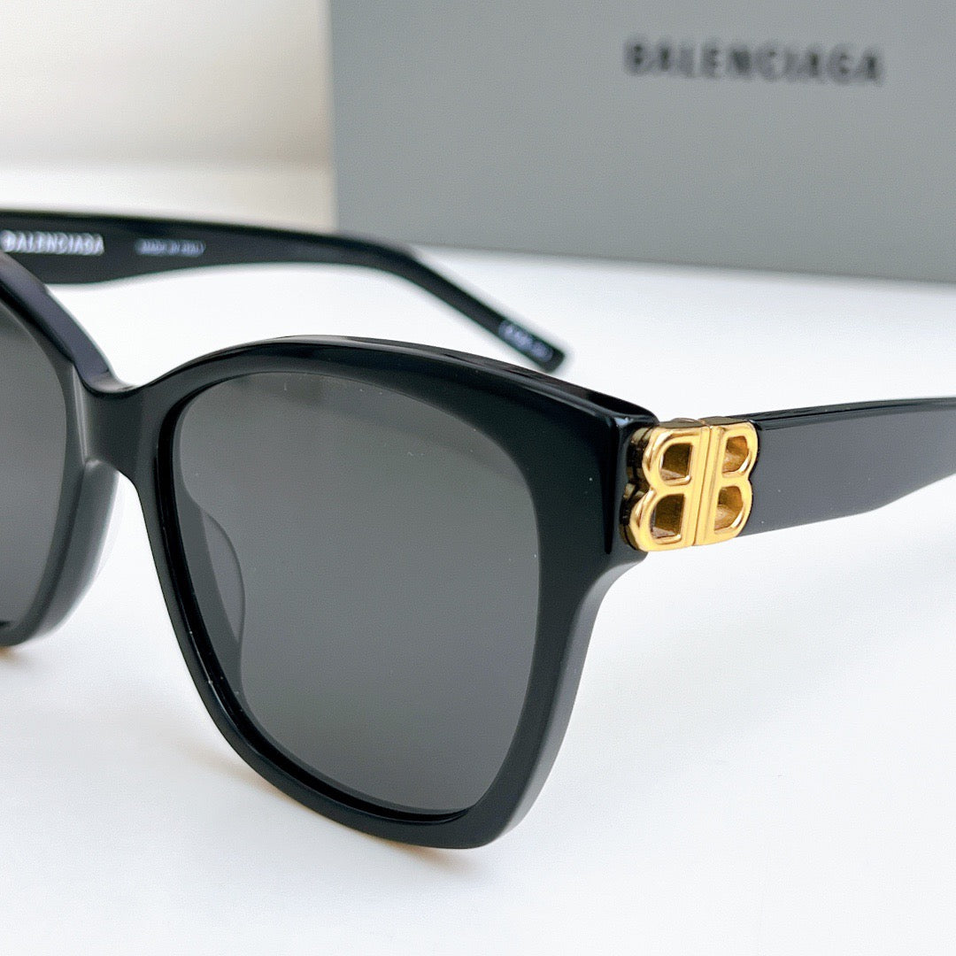 Inspired Balenciaga BB0102SA – Black Square Sunglasses with Gold Logo Hinges (1:1 Mirror Quality)