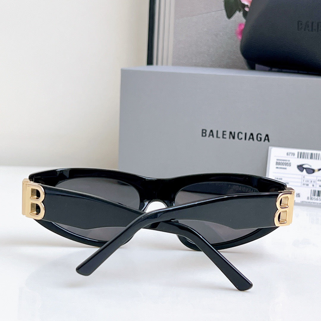 Inspired Balenciaga BB0095 – Black Rectangle Sunglasses with Gold Logo (1:1 Mirror Quality)