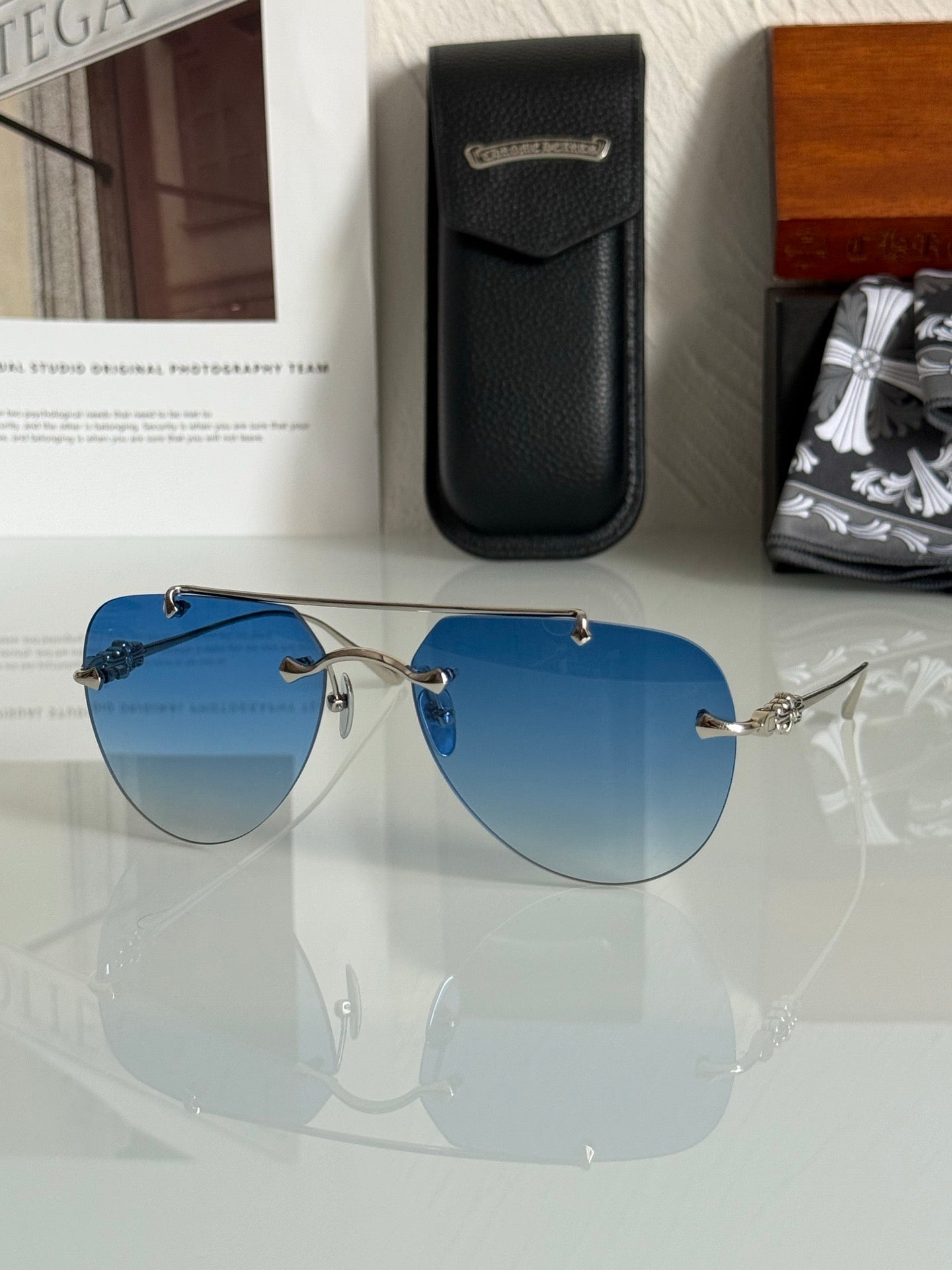 Inspired Chrome Hearts CH8177 – Rimless Double-Bridge Sunglasses (1:1 Mirror Quality)
