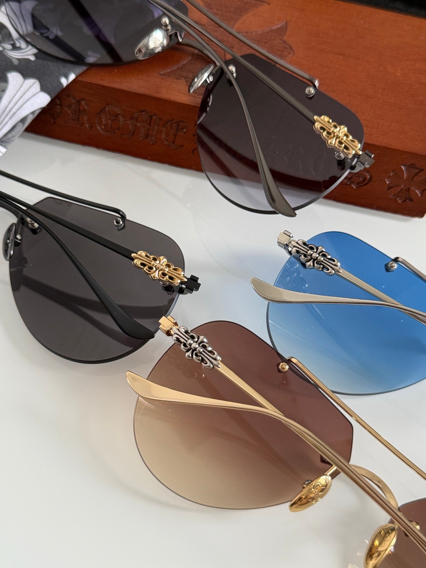 Inspired Chrome Hearts CH8177 – Rimless Double-Bridge Sunglasses (1:1 Mirror Quality)