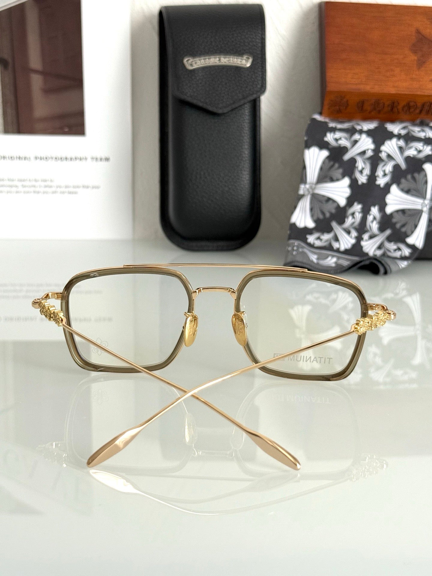 Inspired Chrome Hearts CH8236 – Titanium Rectangular Eyeglasses (1:1 Mirror Quality)