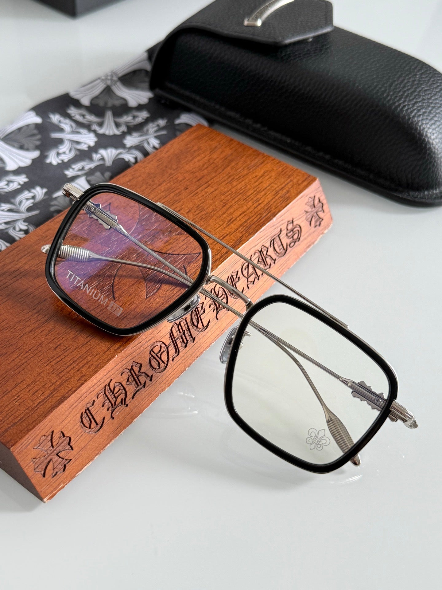 Inspired Chrome Hearts CH8236 – Titanium Rectangular Eyeglasses (1:1 Mirror Quality)