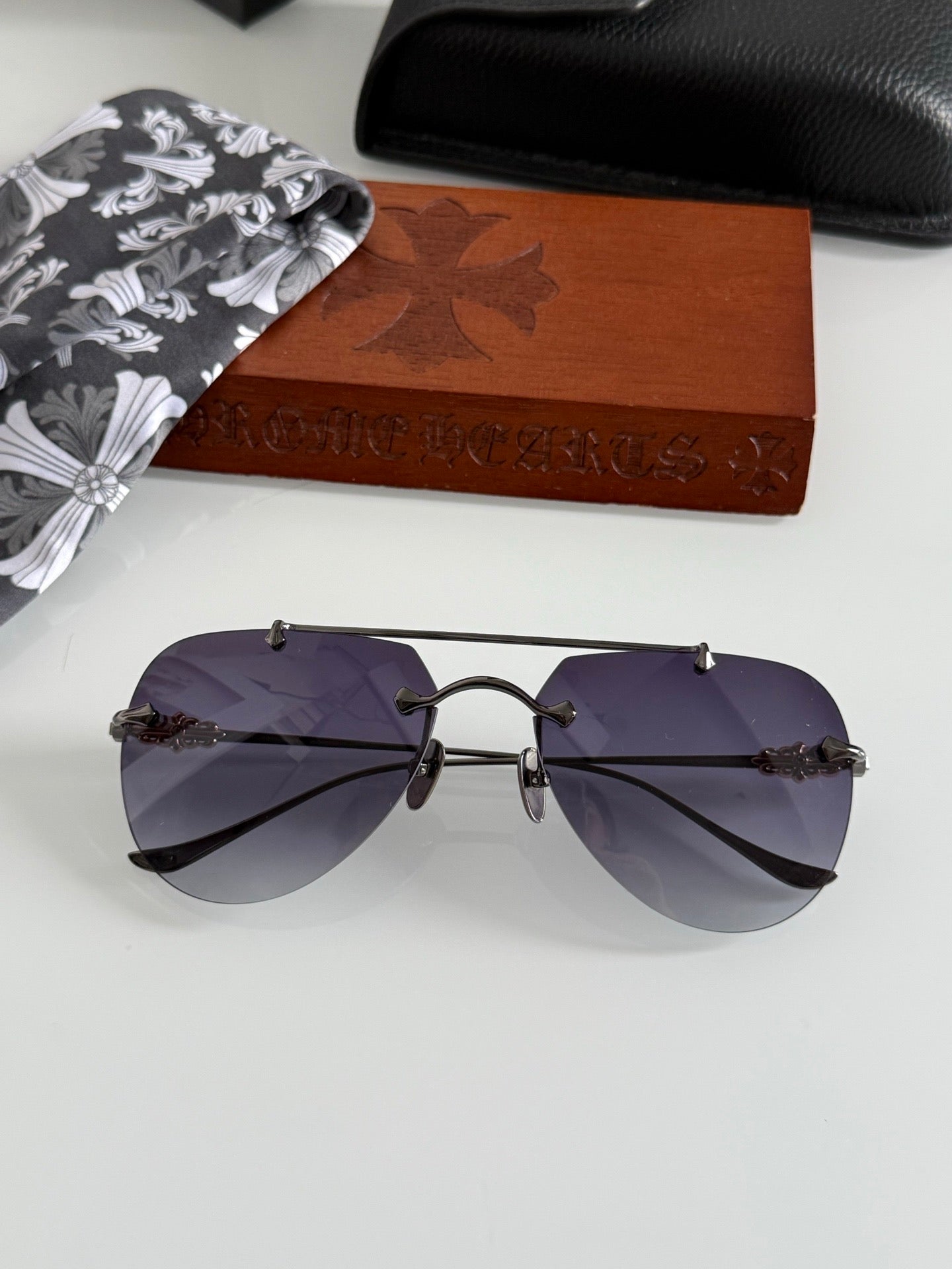 Inspired Chrome Hearts CH8177 – Rimless Double-Bridge Sunglasses (1:1 Mirror Quality)