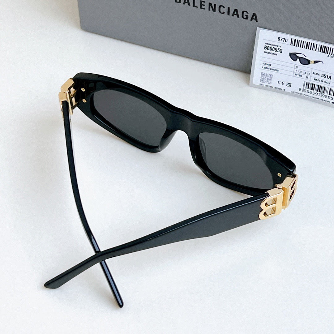Inspired Balenciaga BB0095 – Black Rectangle Sunglasses with Gold Logo (1:1 Mirror Quality)