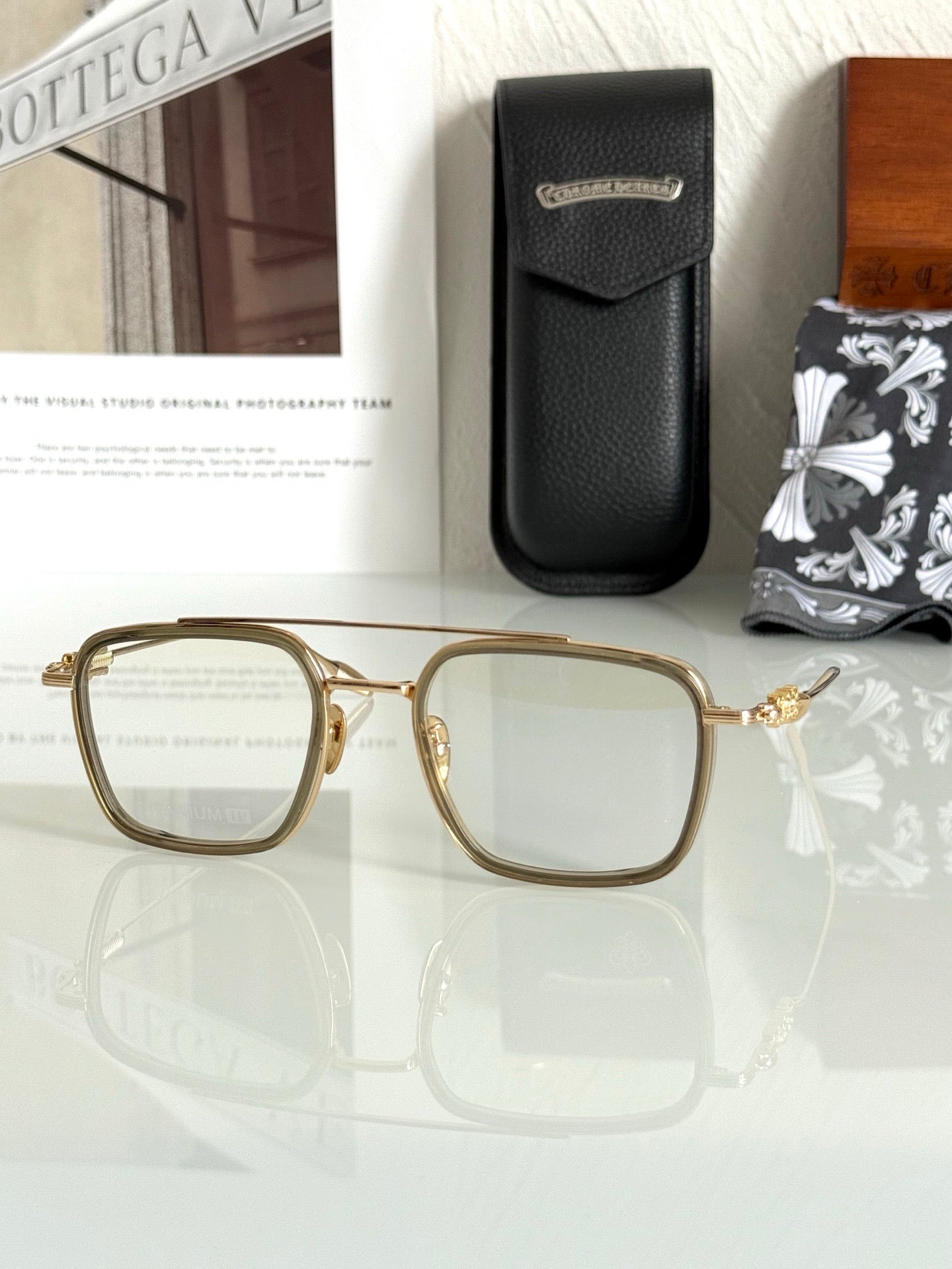 Inspired Chrome Hearts CH8236 – Titanium Rectangular Eyeglasses (1:1 Mirror Quality)