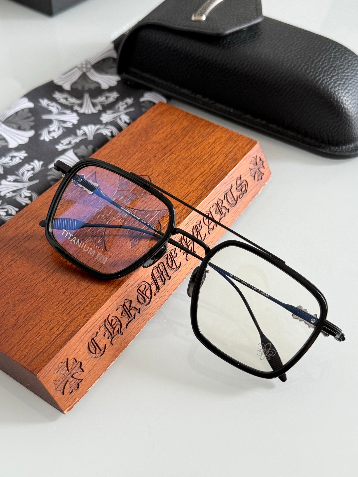 Inspired Chrome Hearts CH8236 – Titanium Rectangular Eyeglasses (1:1 Mirror Quality)