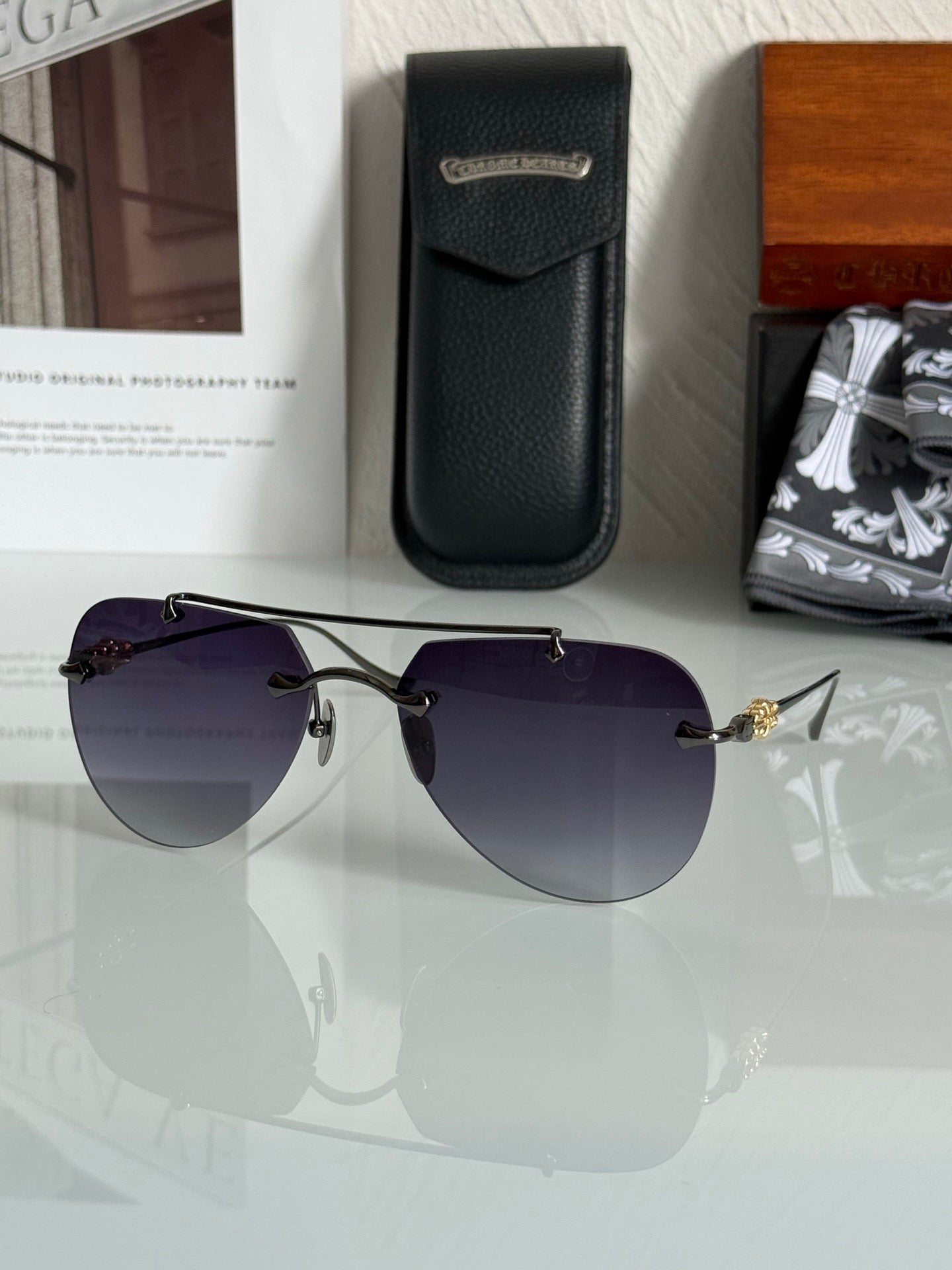 Inspired Chrome Hearts CH8177 – Rimless Double-Bridge Sunglasses (1:1 Mirror Quality)