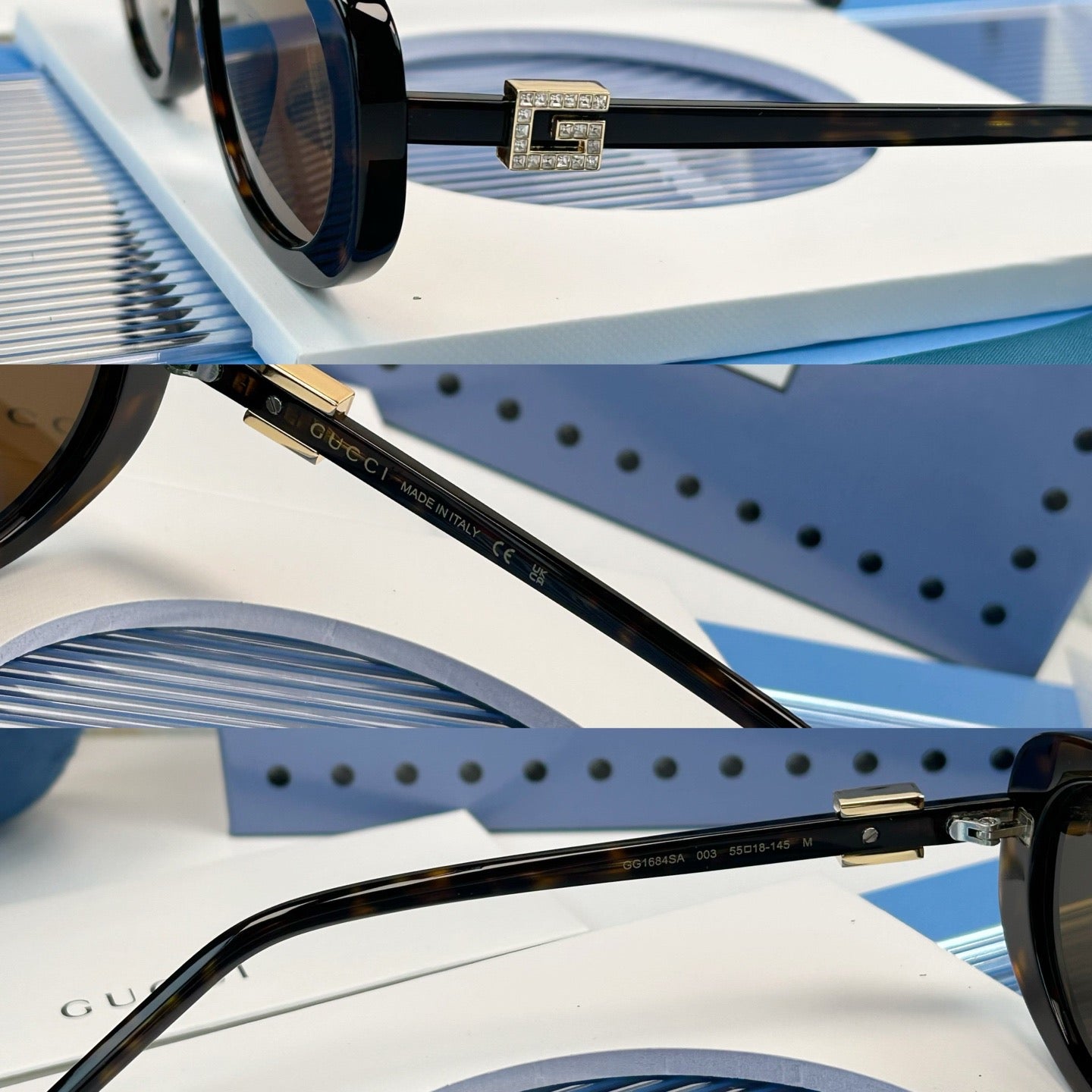 Inspired Gucci GG1684SA – Oval Cat-Eye Sunglasses with Crystal G Logo