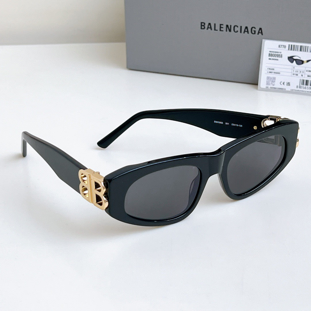 Inspired Balenciaga BB0095 – Black Rectangle Sunglasses with Gold Logo (1:1 Mirror Quality)