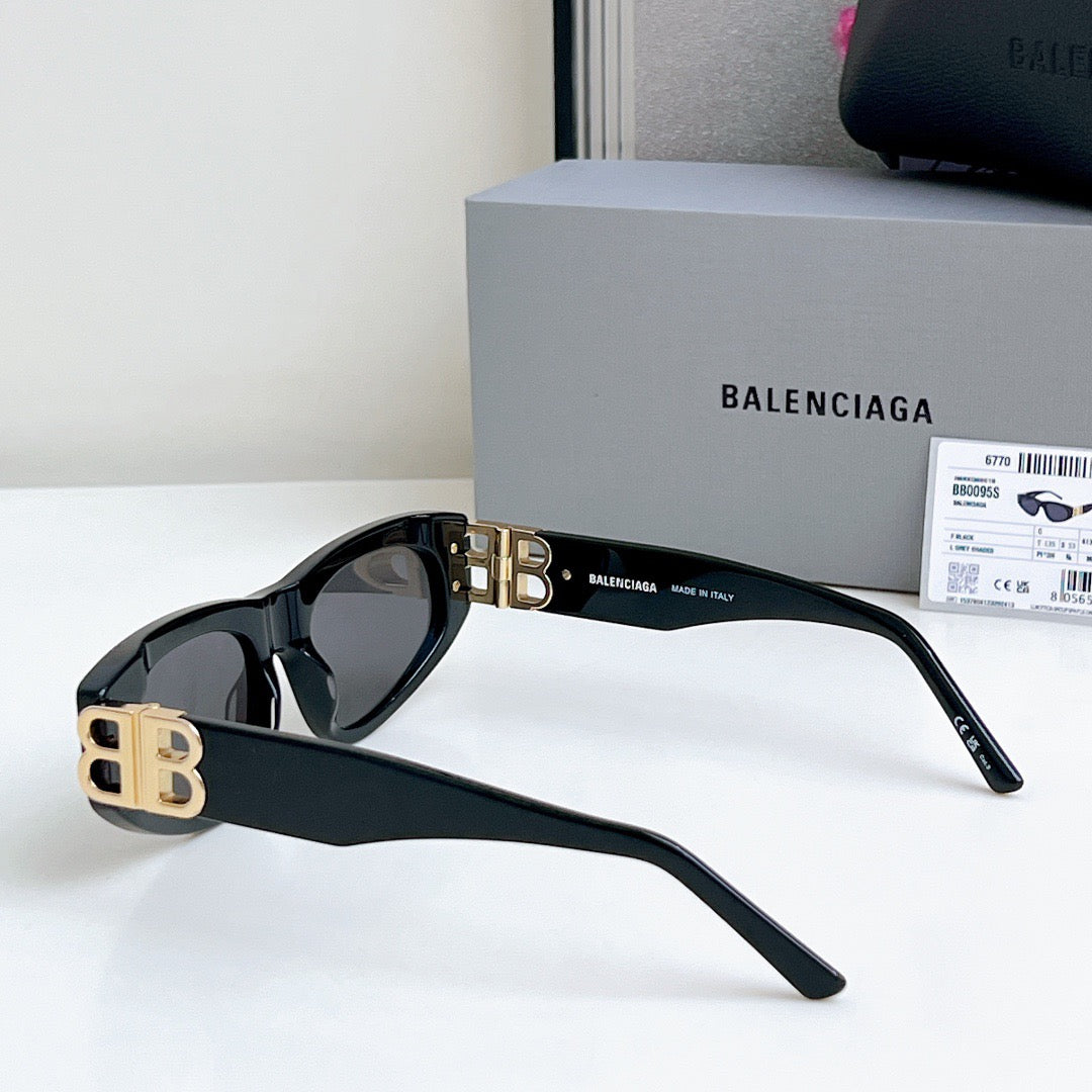 Inspired Balenciaga BB0095 – Black Rectangle Sunglasses with Gold Logo (1:1 Mirror Quality)