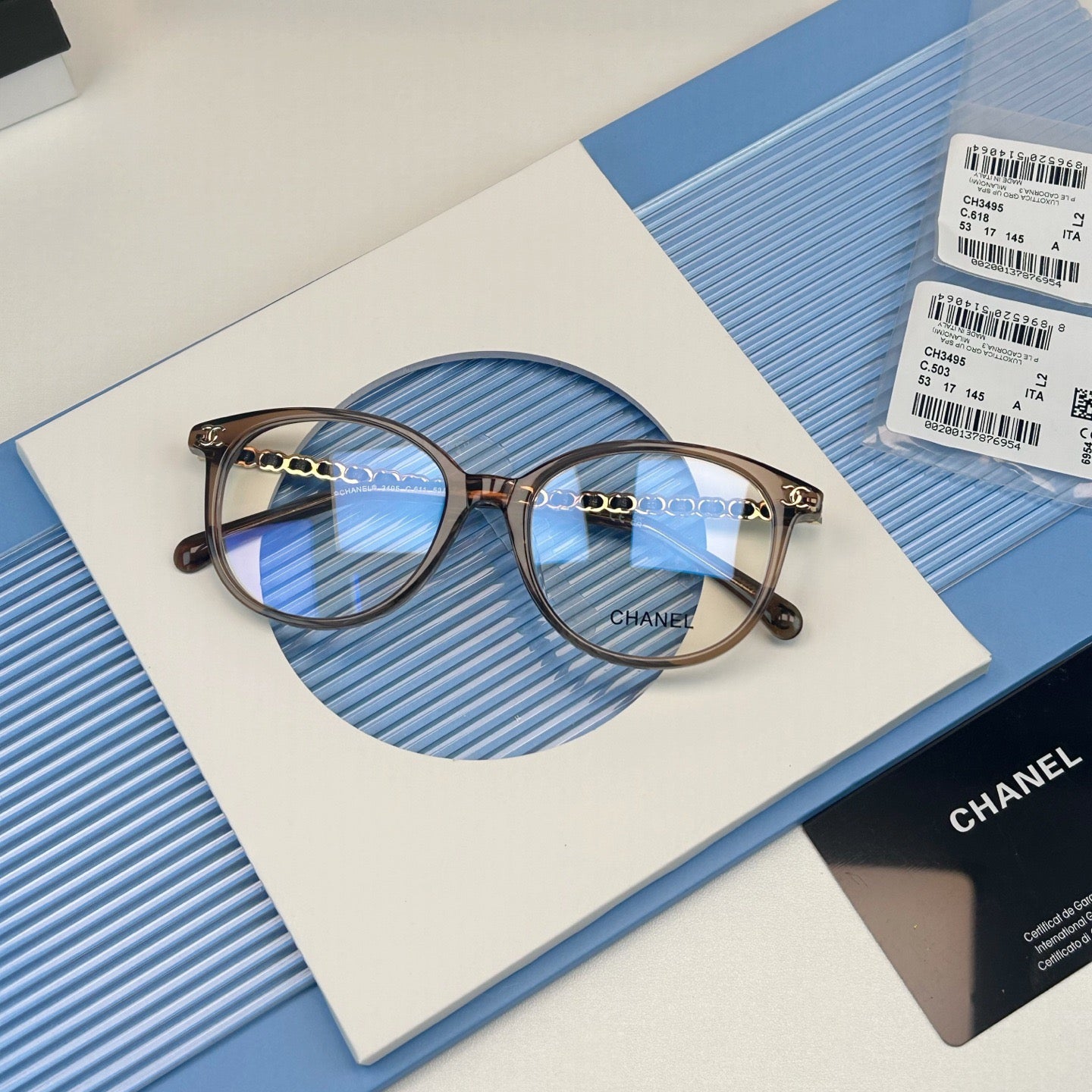 Inspired Chanel CH3495 – Vintage Cat-Eye Eyeglasses with Chain Detail (1:1 Mirror Quality)