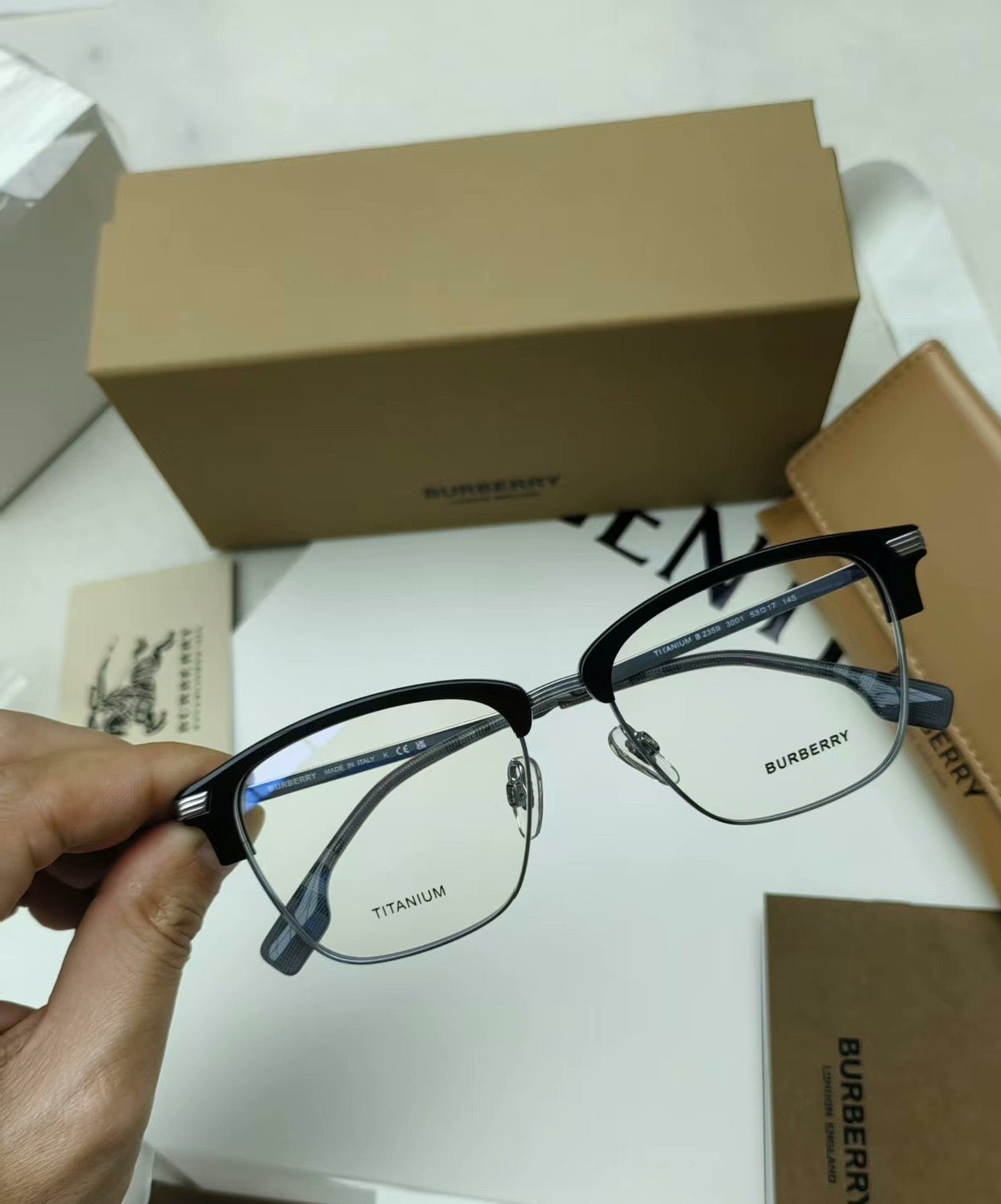 Inspired Burberry B2359 – Semi-Rimless Titanium Optical Eyeglasses (1:1 Mirror Quality)