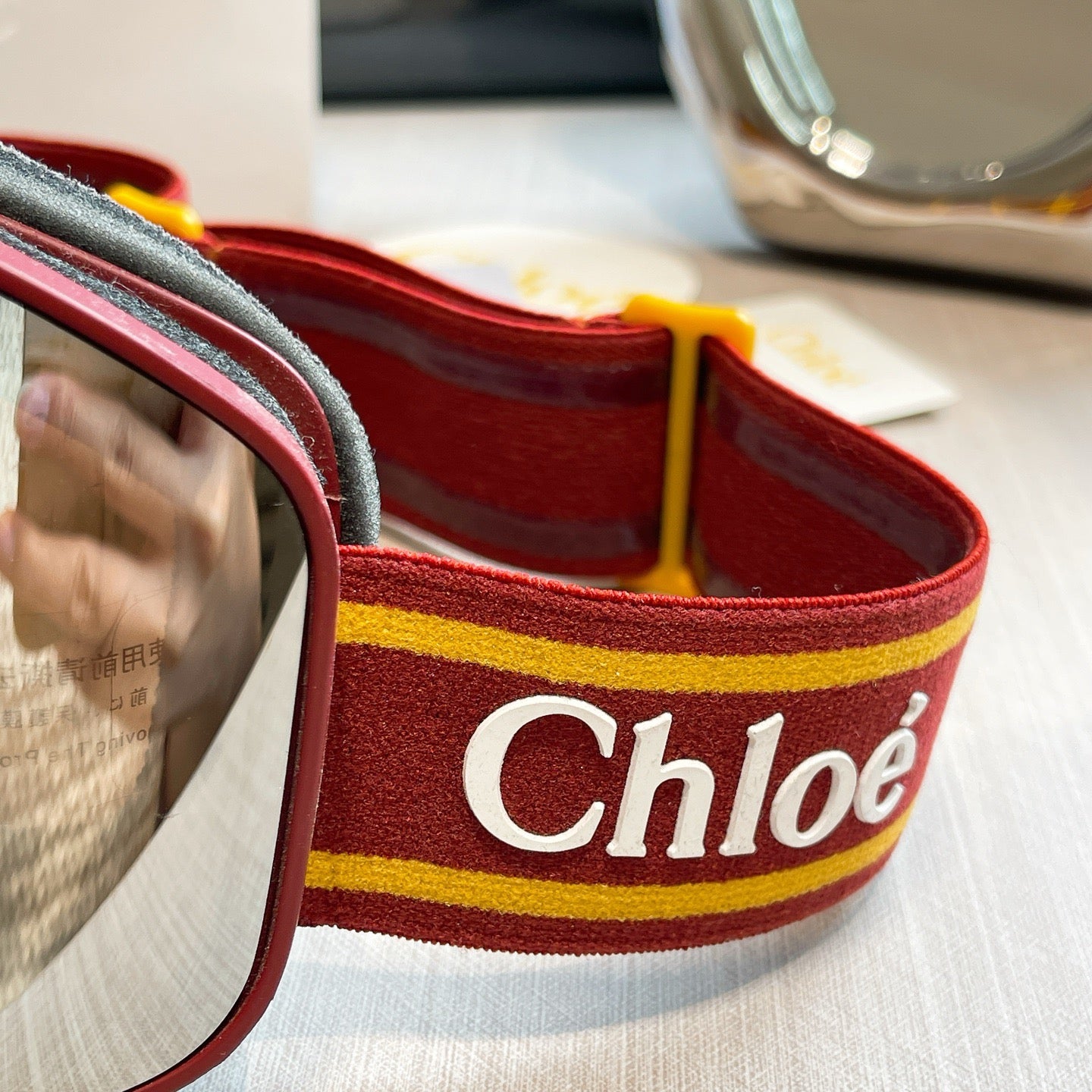 Inspired Chloé Ski Goggles – Burgundy & Yellow Strap (Unisex)