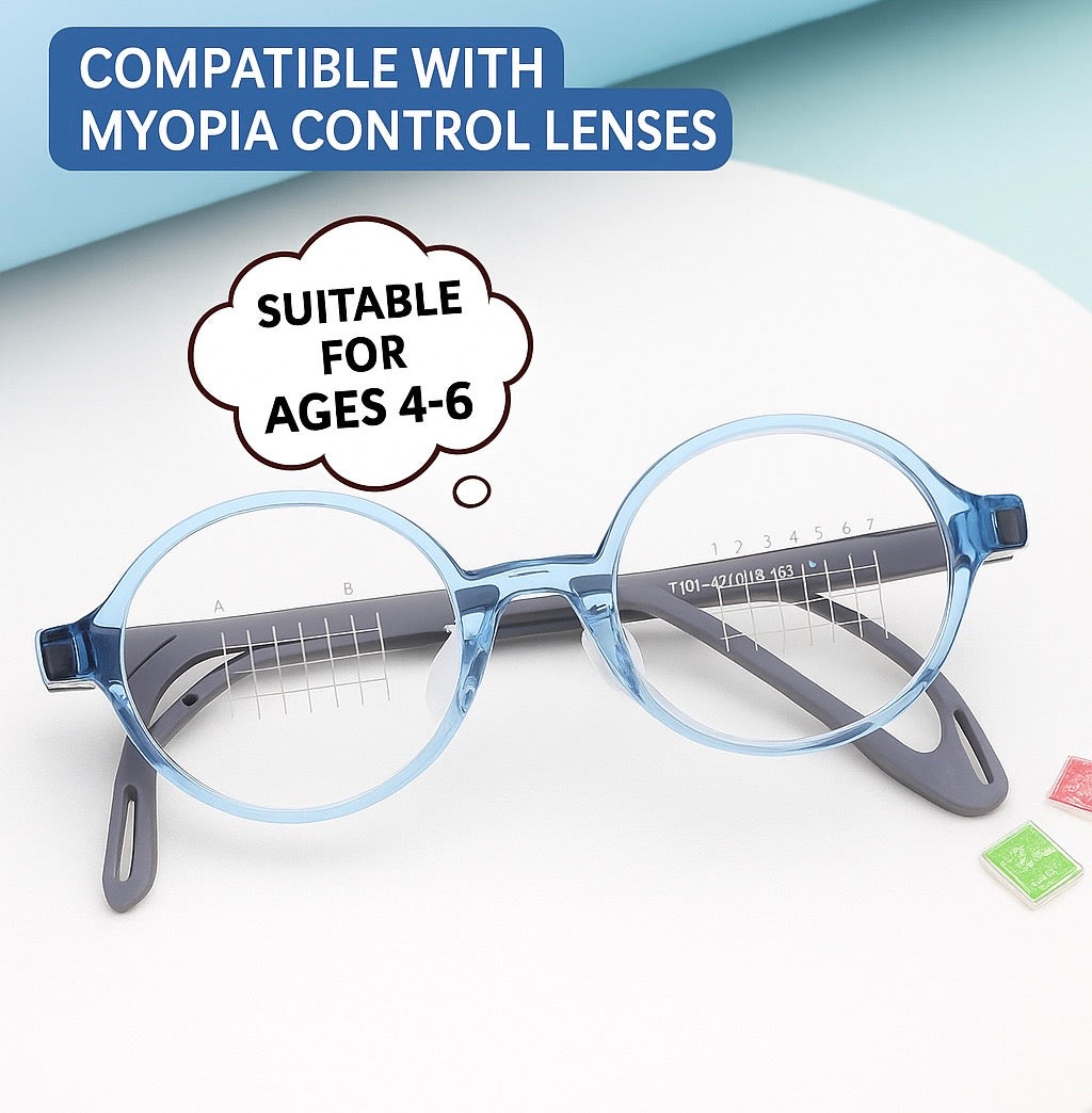 Children’s Flexible Silicone Kids Myopia Control Glasses Frame – Model T101 (Ages 4–6)