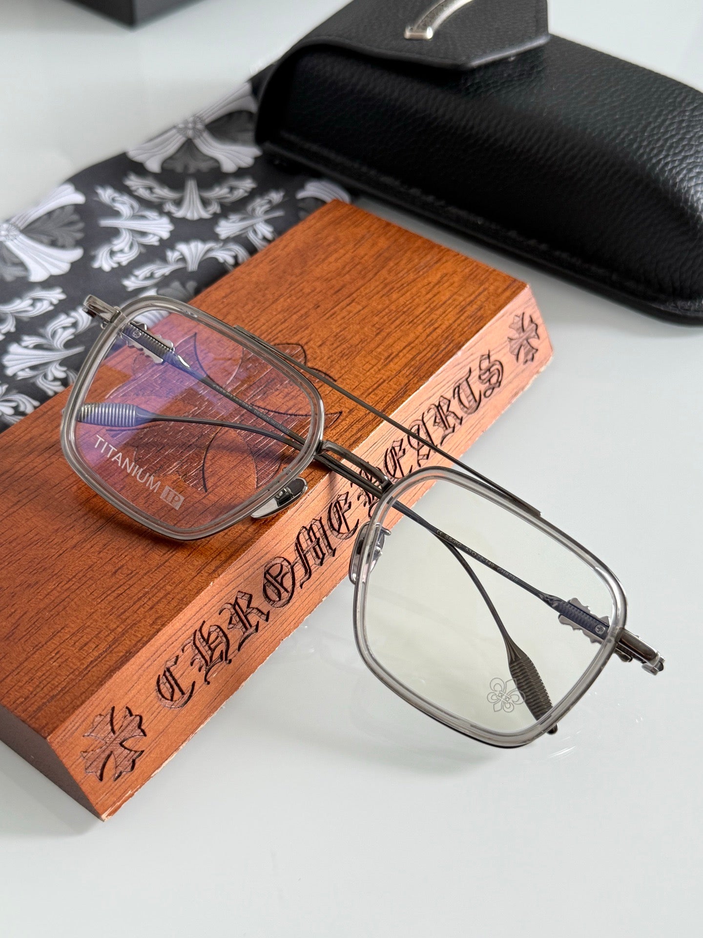 Inspired Chrome Hearts CH8236 – Titanium Rectangular Eyeglasses (1:1 Mirror Quality)