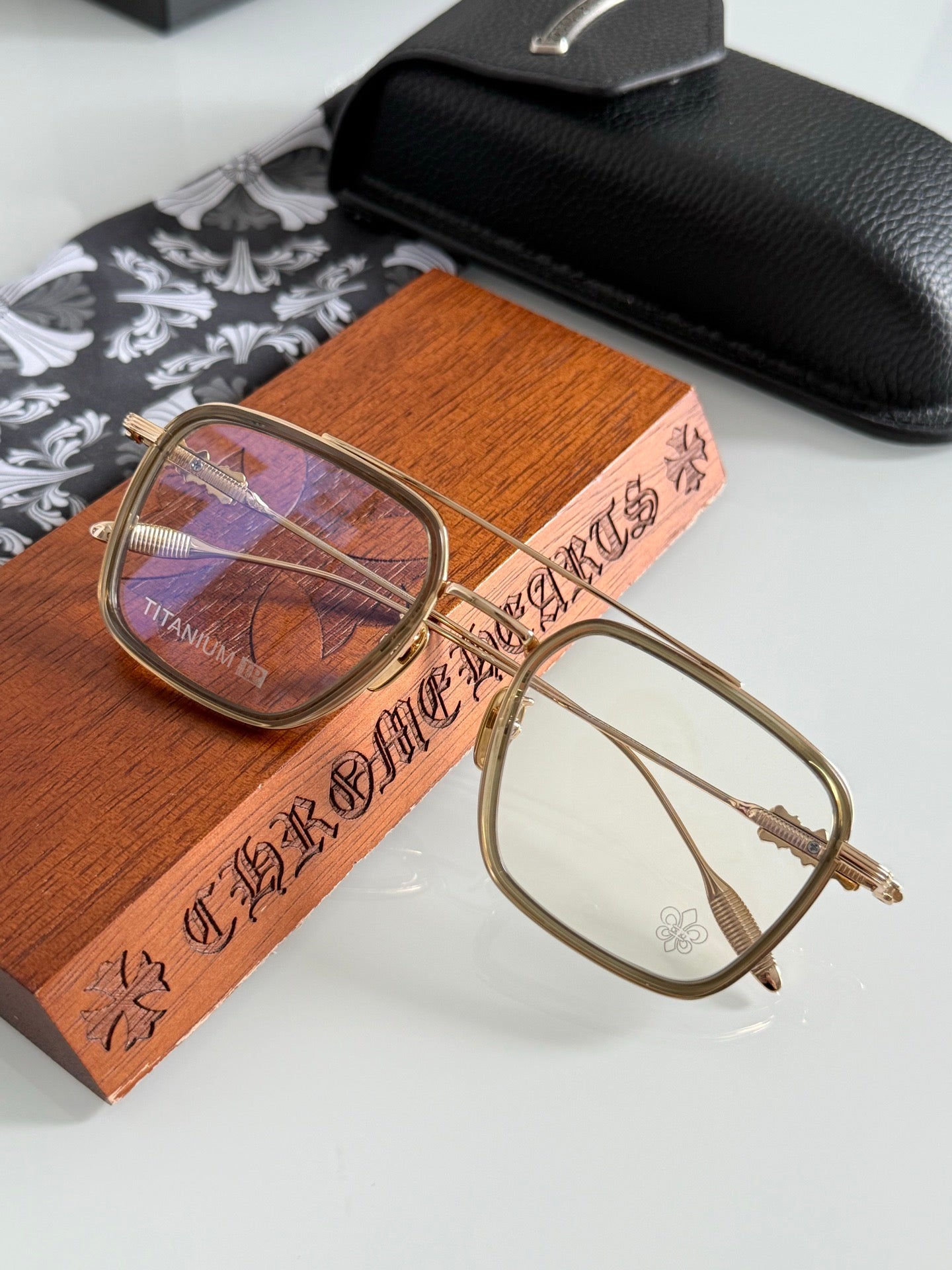 Inspired Chrome Hearts CH8236 – Titanium Rectangular Eyeglasses (1:1 Mirror Quality)