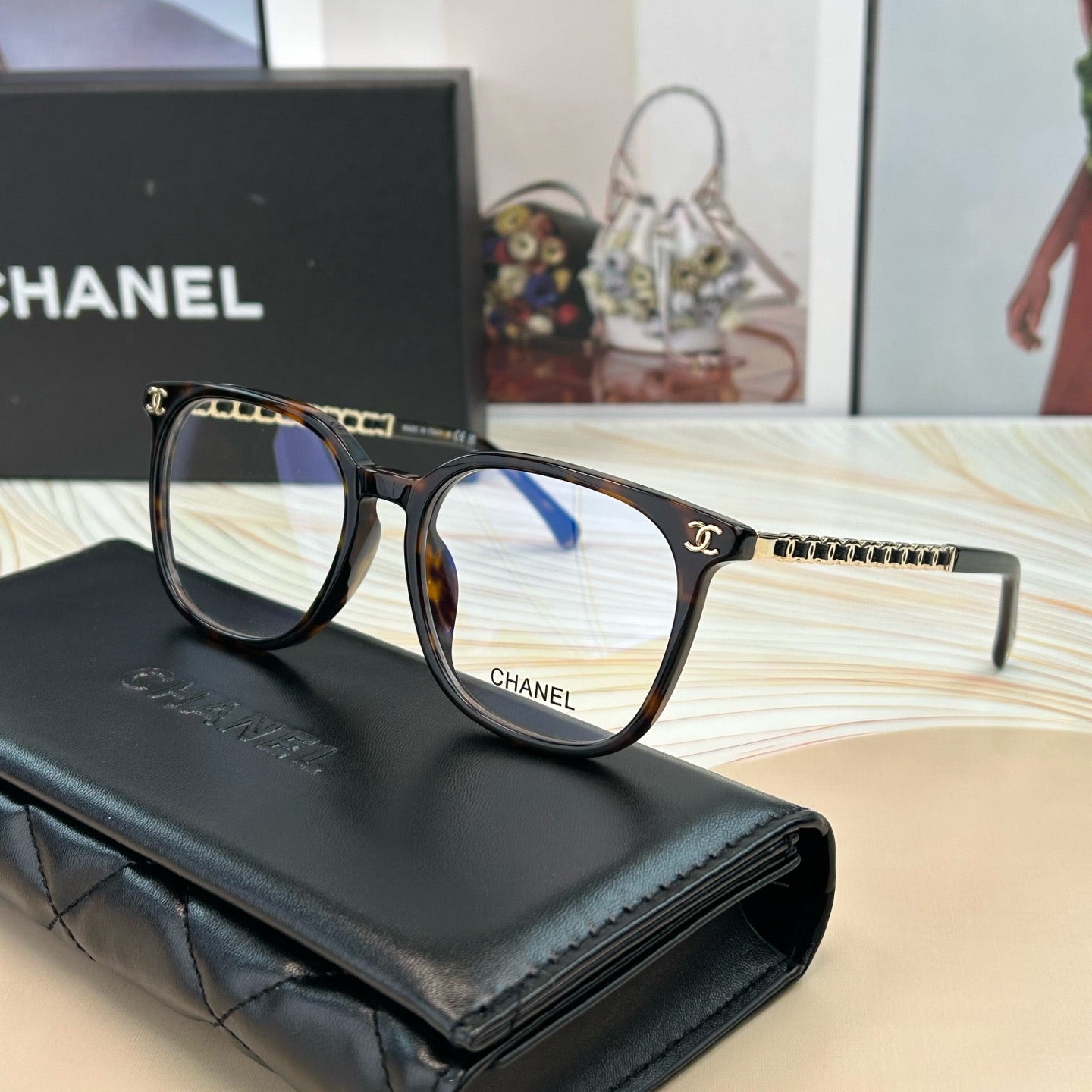 Inspired Chanel CH3472 – Square Eyeglasses with Chain Temples (1:1 Mirror Quality)