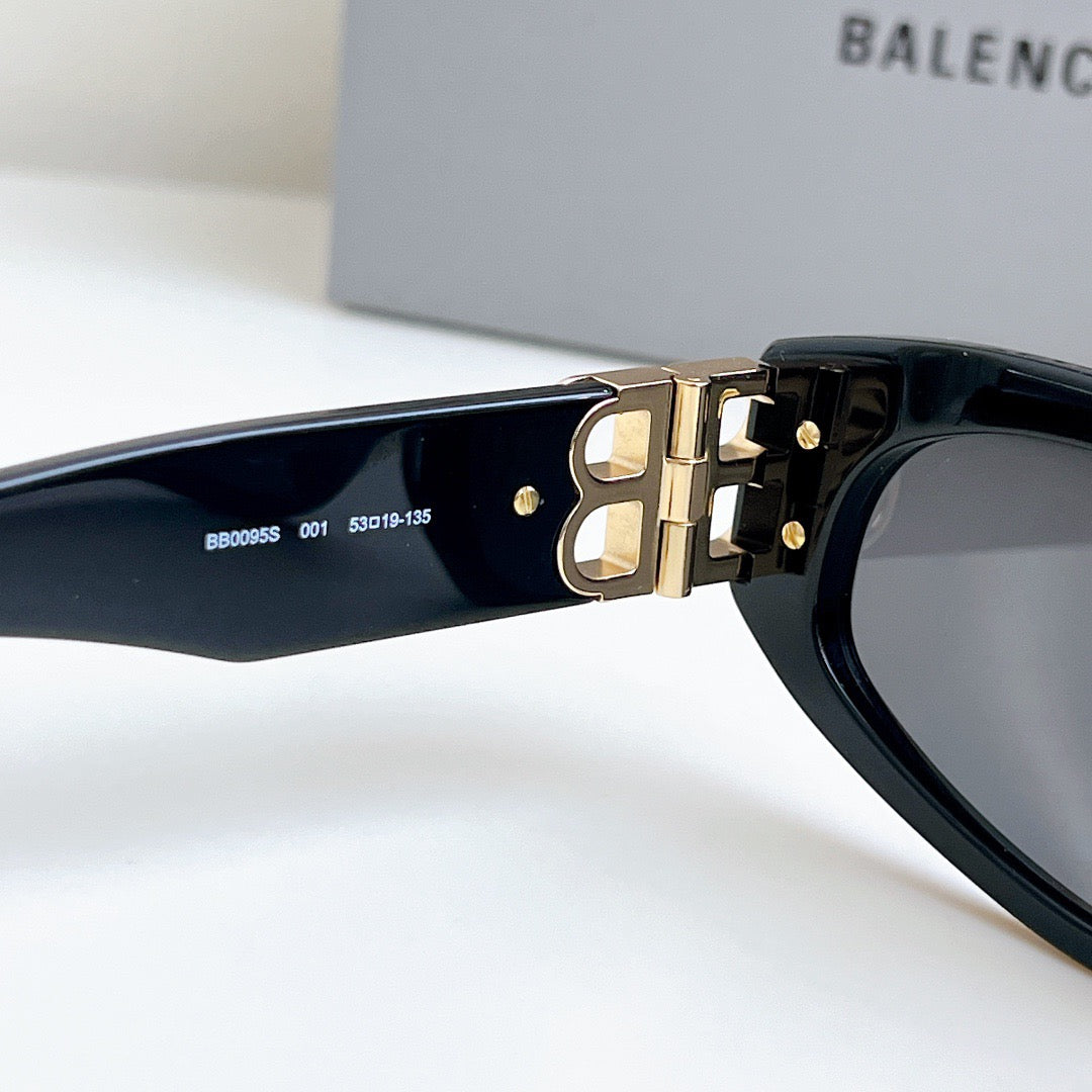 Inspired Balenciaga BB0095 – Black Rectangle Sunglasses with Gold Logo (1:1 Mirror Quality)