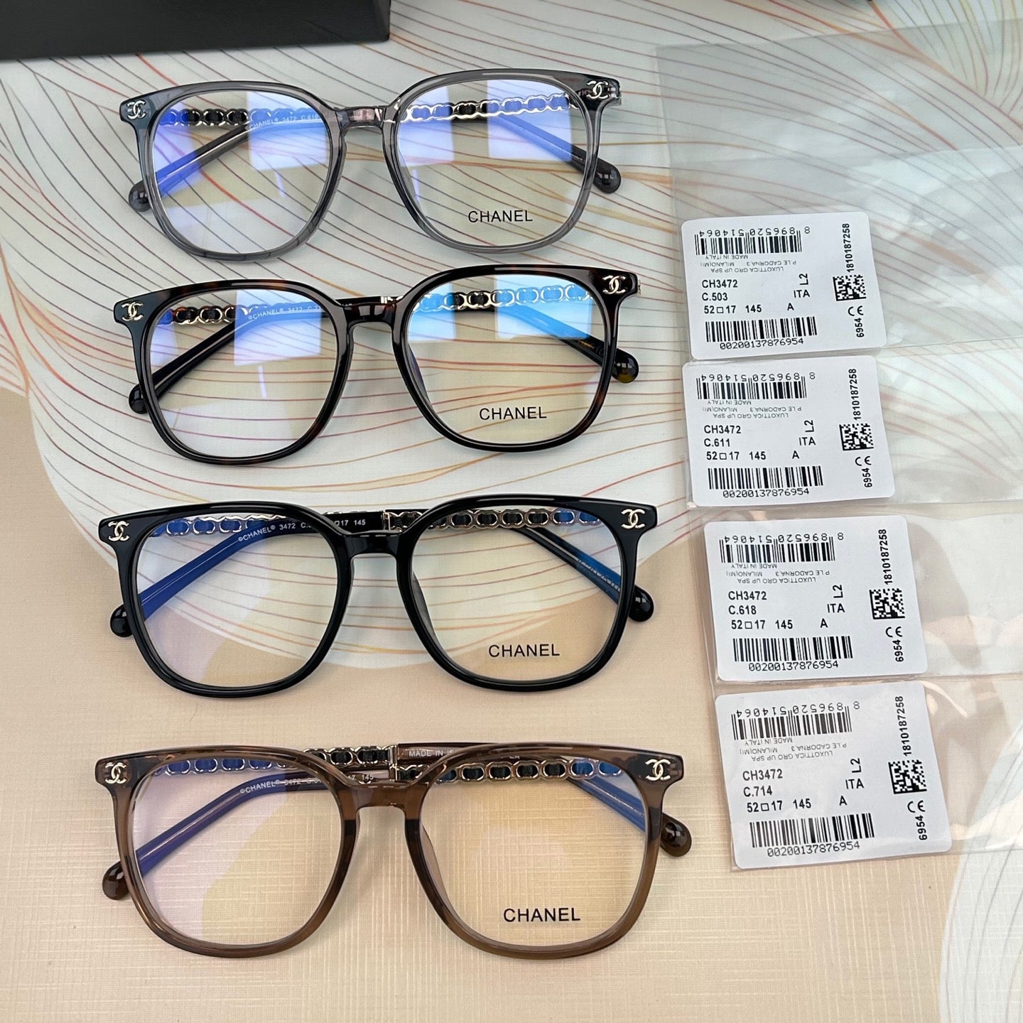 Inspired Chanel CH3472 – Square Eyeglasses with Chain Temples (1:1 Mirror Quality)
