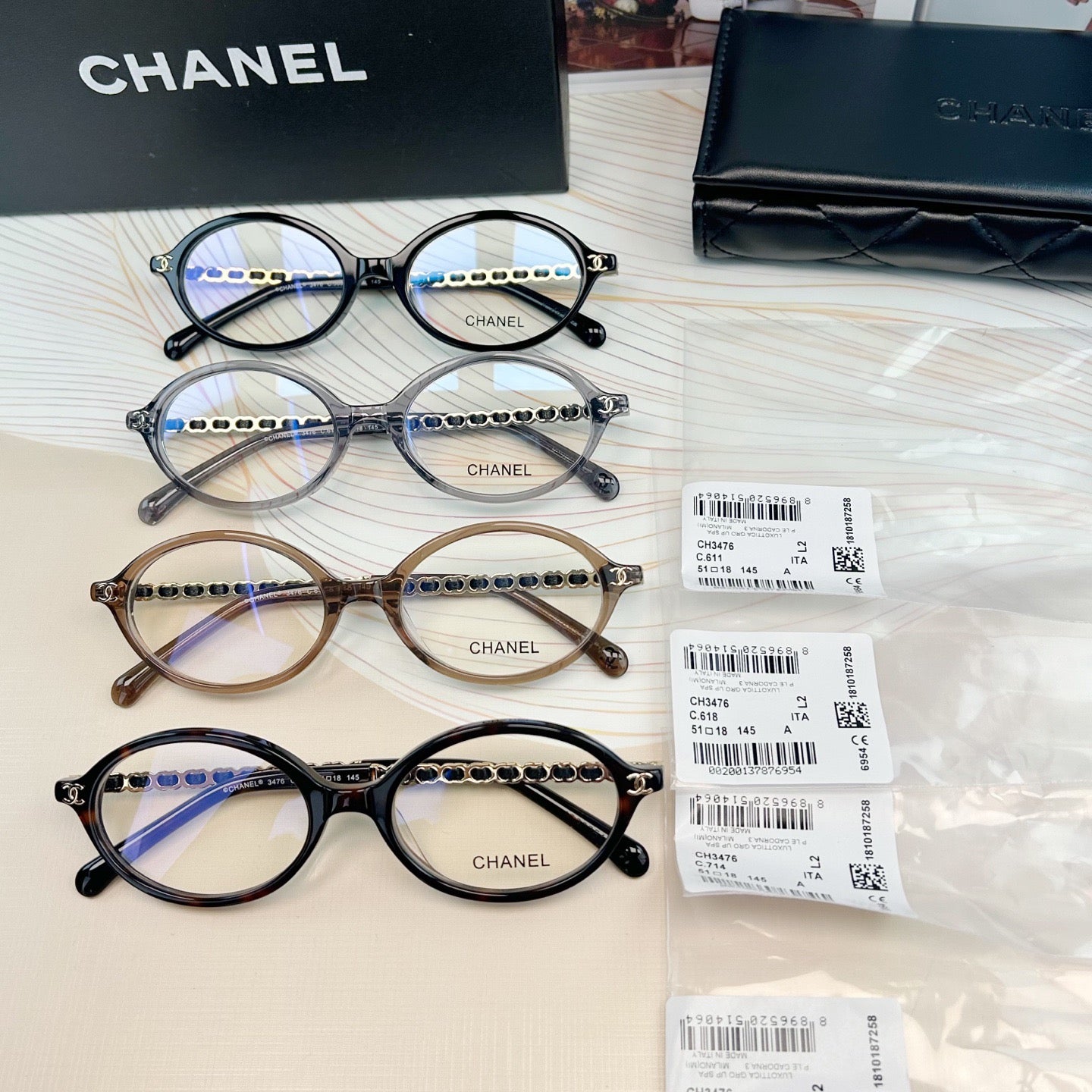 Inspired Chanel CH3476 – Oval Eyeglasses with Chain Temples (1:1 Mirror Quality)