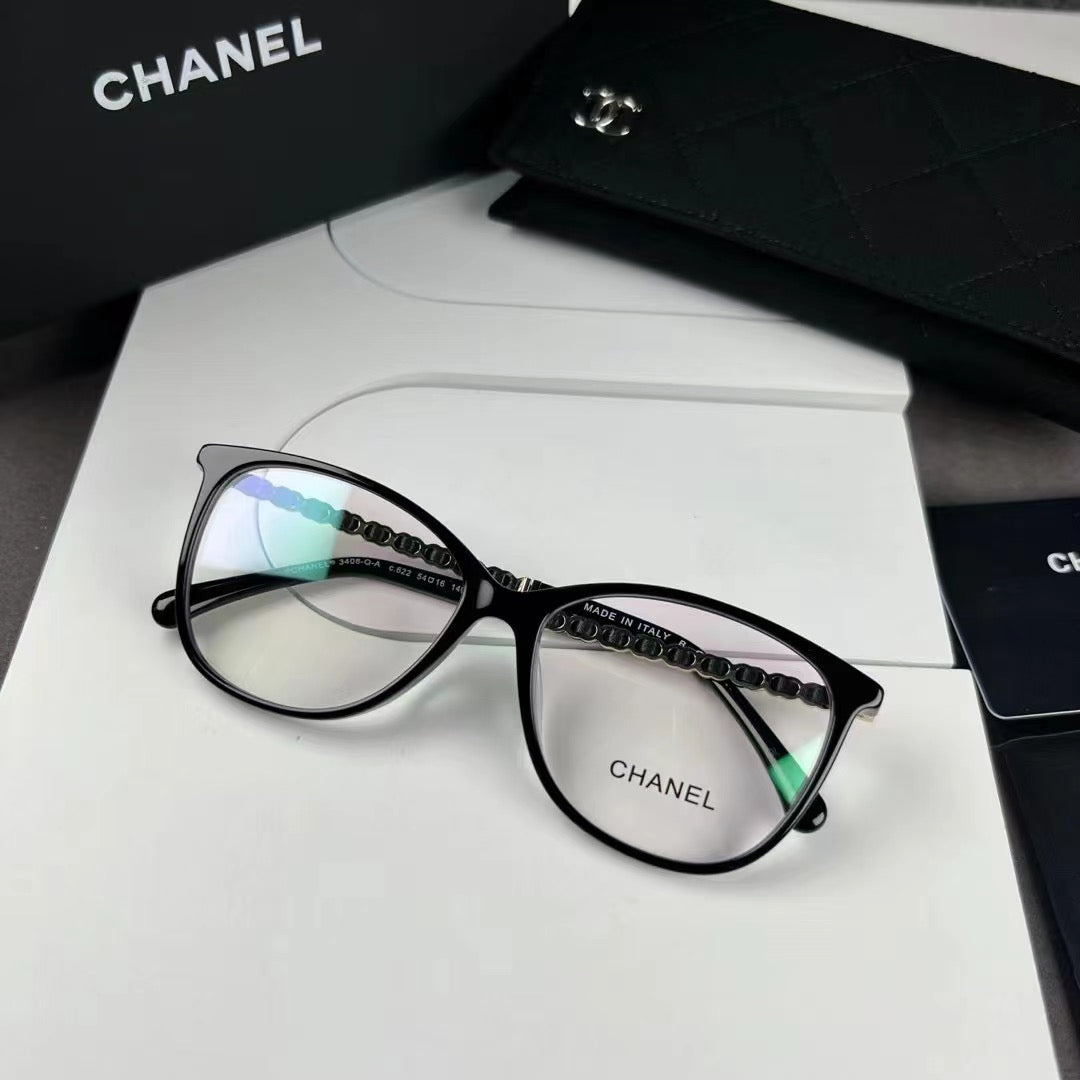 Inspired Chanel 3408-Q-A – Cat-Eye Eyeglasses with Braided Temple Design (1:1 Mirror Quality)