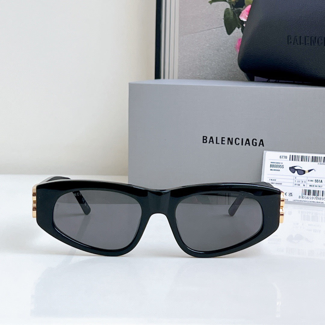 Inspired Balenciaga BB0095 – Black Rectangle Sunglasses with Gold Logo (1:1 Mirror Quality)