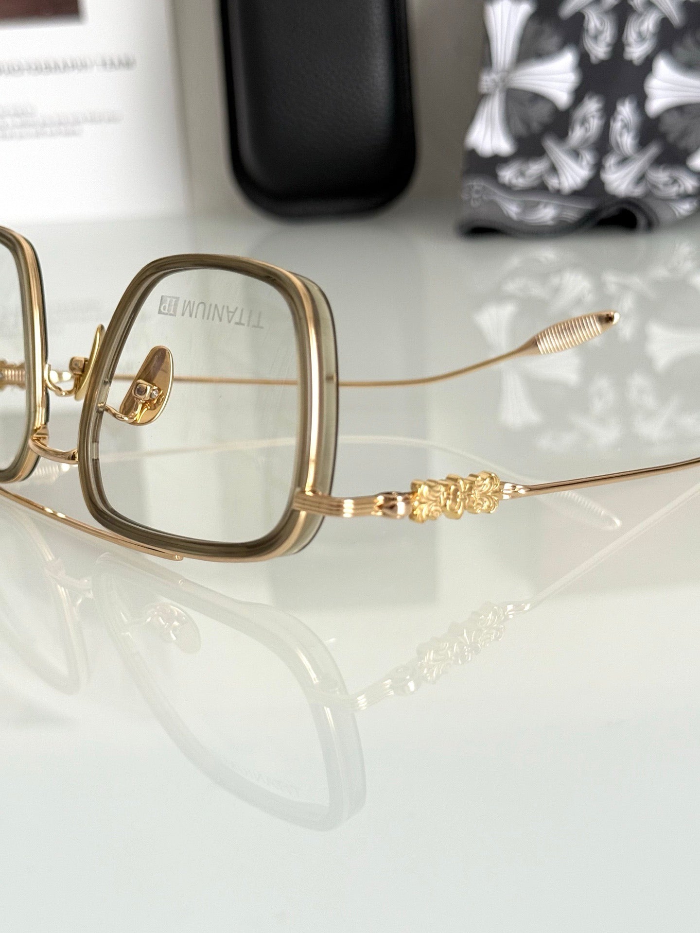 Inspired Chrome Hearts CH8236 – Titanium Rectangular Eyeglasses (1:1 Mirror Quality)