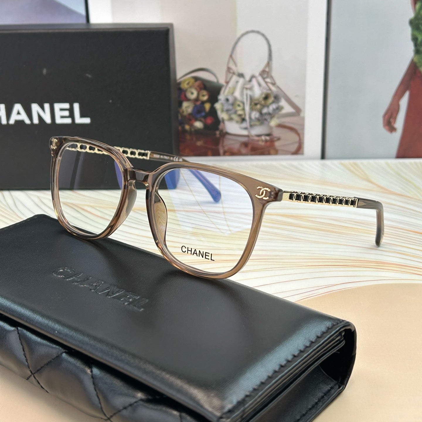 Inspired Chanel CH3472 – Square Eyeglasses with Chain Temples (1:1 Mirror Quality)