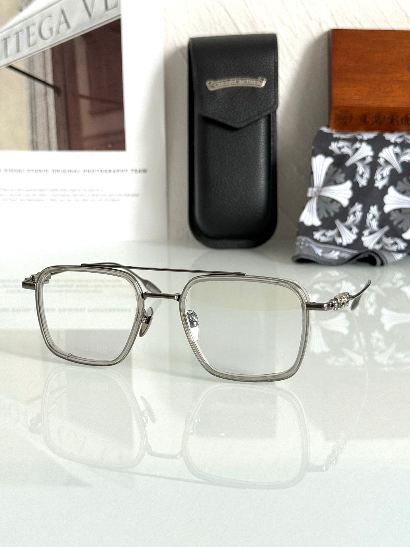 Inspired Chrome Hearts CH8236 – Titanium Rectangular Eyeglasses (1:1 Mirror Quality)