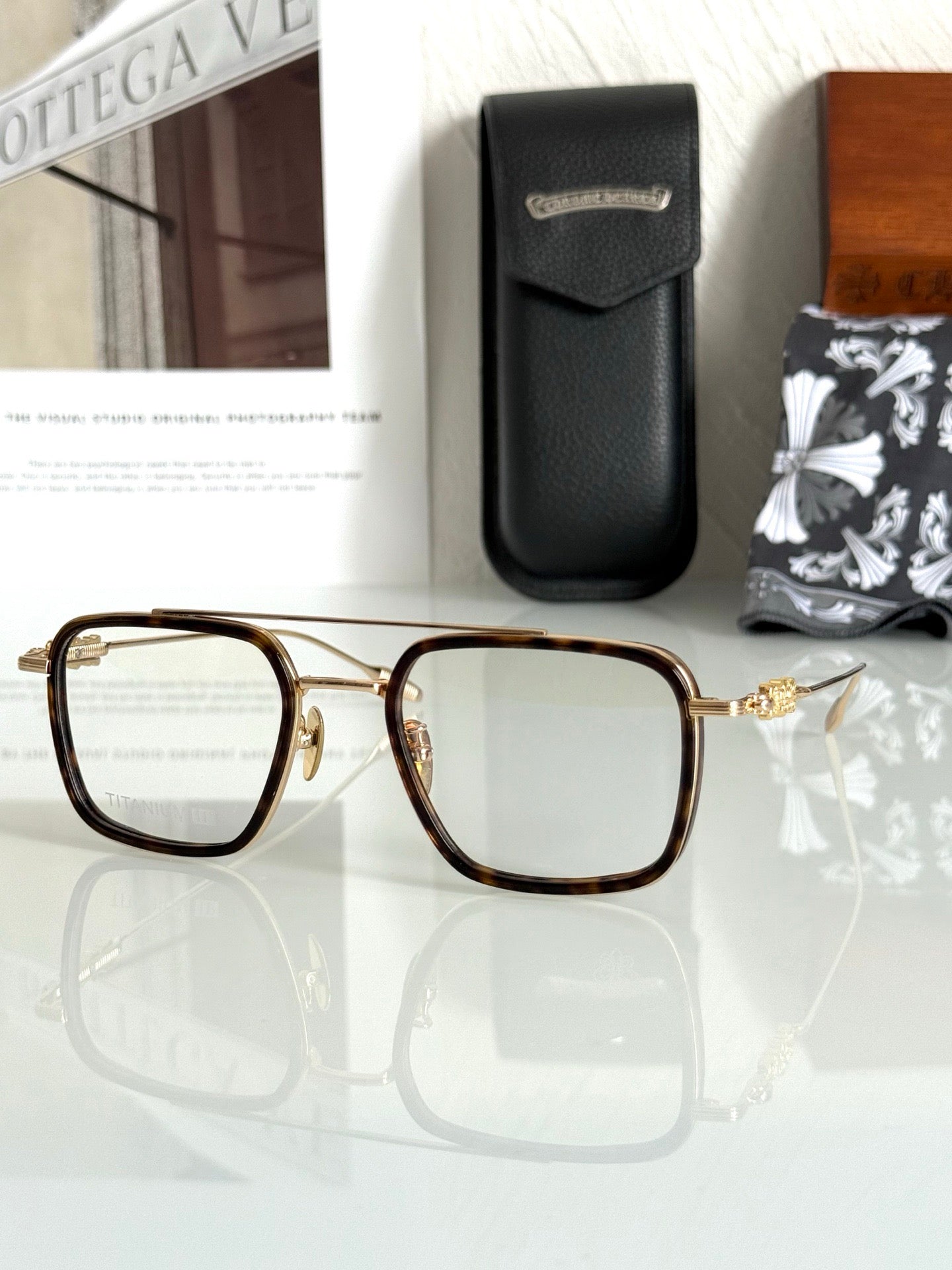 Inspired Chrome Hearts CH8236 – Titanium Rectangular Eyeglasses (1:1 Mirror Quality)