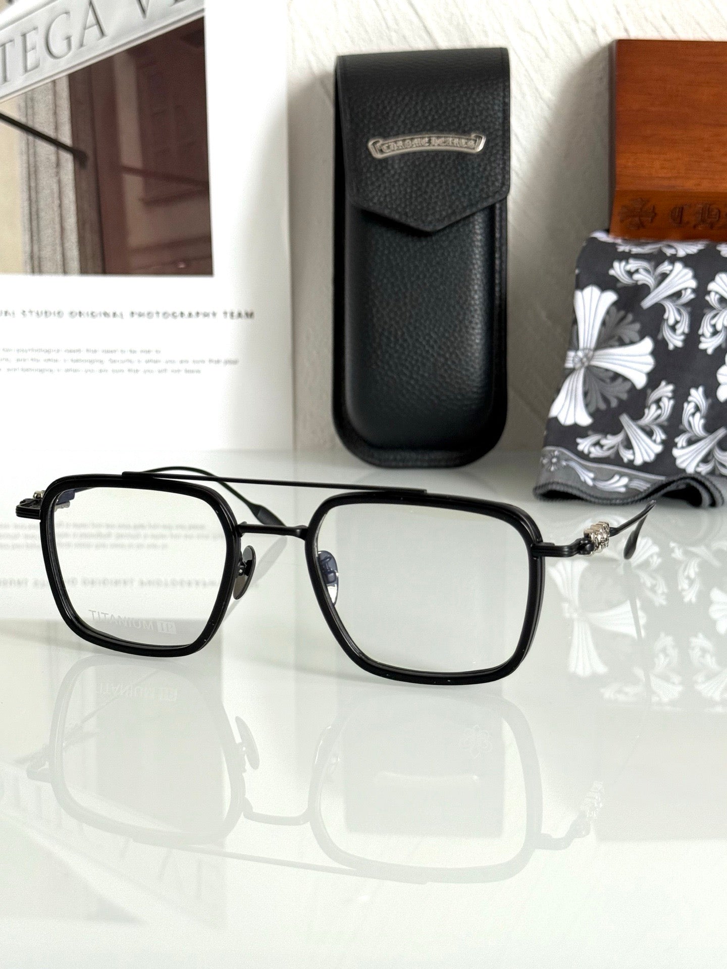 Inspired Chrome Hearts CH8236 – Titanium Rectangular Eyeglasses (1:1 Mirror Quality)