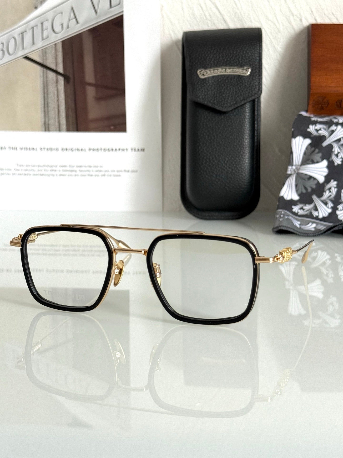 Inspired Chrome Hearts CH8236 – Titanium Rectangular Eyeglasses (1:1 Mirror Quality)
