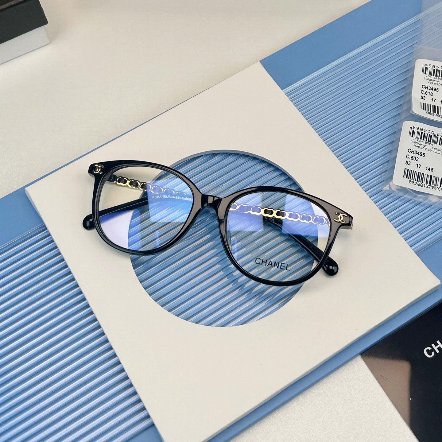 Inspired Chanel CH3495 – Vintage Cat-Eye Eyeglasses with Chain Detail (1:1 Mirror Quality)