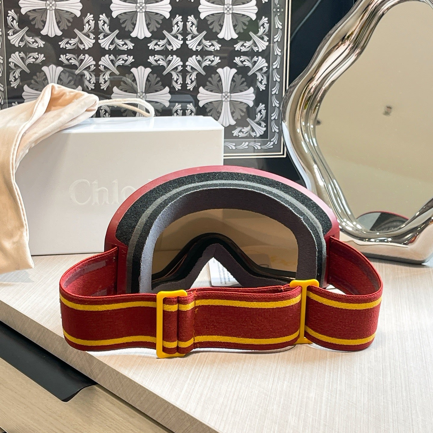 Inspired Chloé Ski Goggles – Burgundy & Yellow Strap (Unisex)