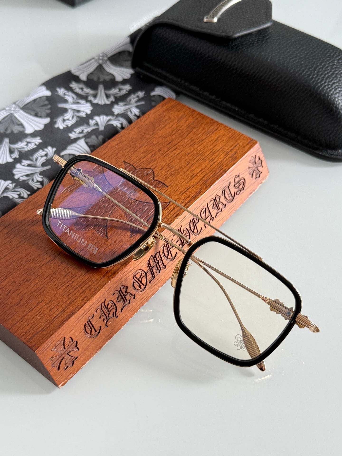 Inspired Chrome Hearts CH8236 – Titanium Rectangular Eyeglasses (1:1 Mirror Quality)