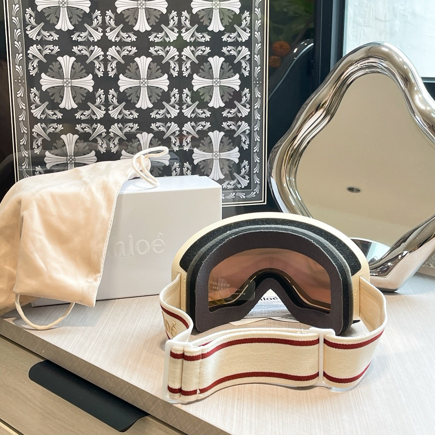 Inspired Chloé Ski Goggles – White & Red Strap (Unisex)