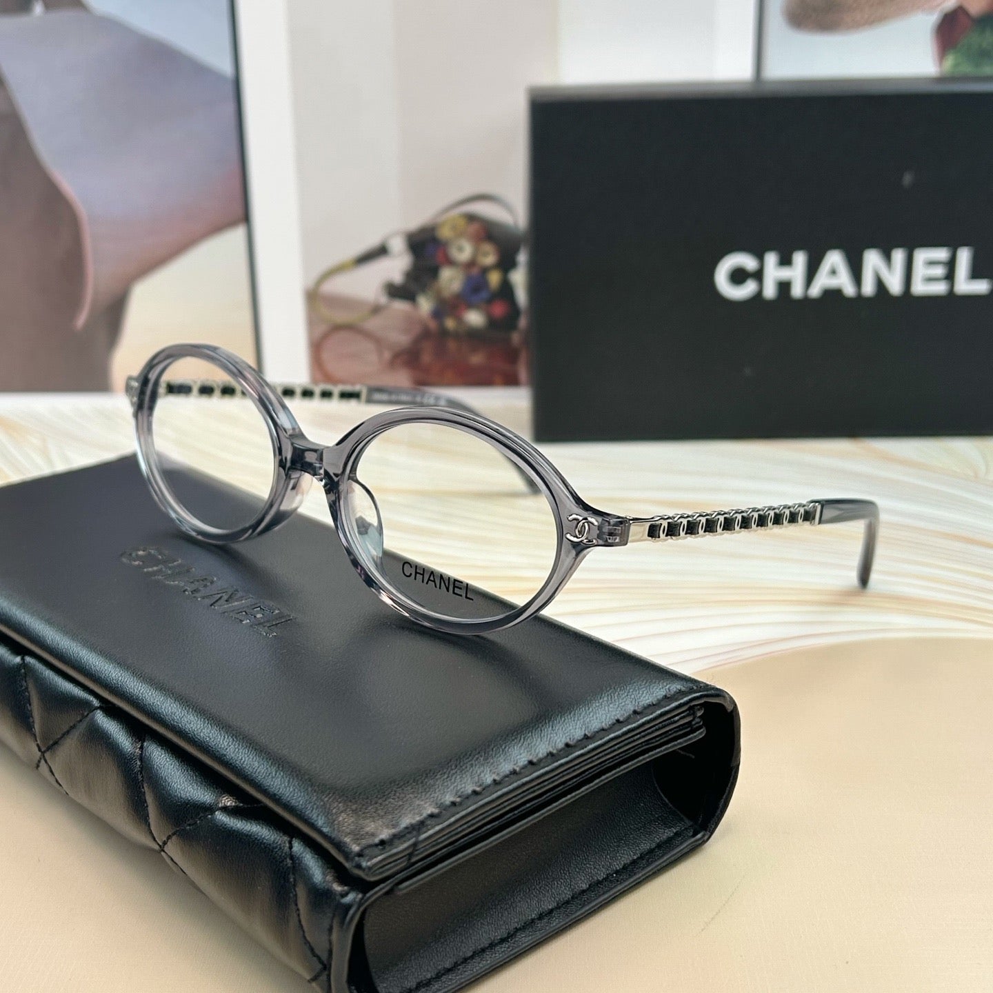 Inspired Chanel CH3476 – Oval Eyeglasses with Chain Temples (1:1 Mirror Quality)
