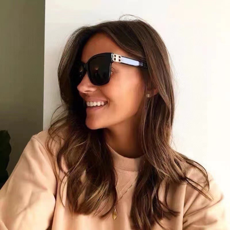 Inspired Balenciaga BB0102SA – Black Square Sunglasses with Gold Logo Hinges (1:1 Mirror Quality)