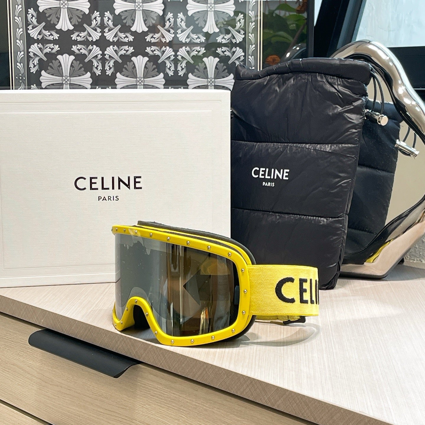 Inspired Celine Ski Goggles – Yellow Studded Frame (Unisex)