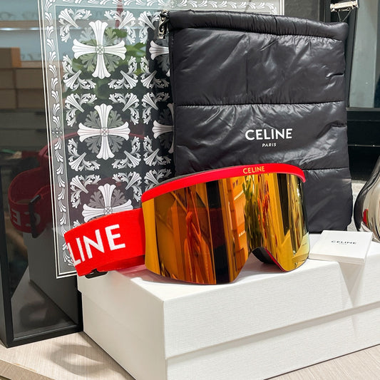Inspired Celine Ski Goggles – Red Oversized Shield (Unisex)