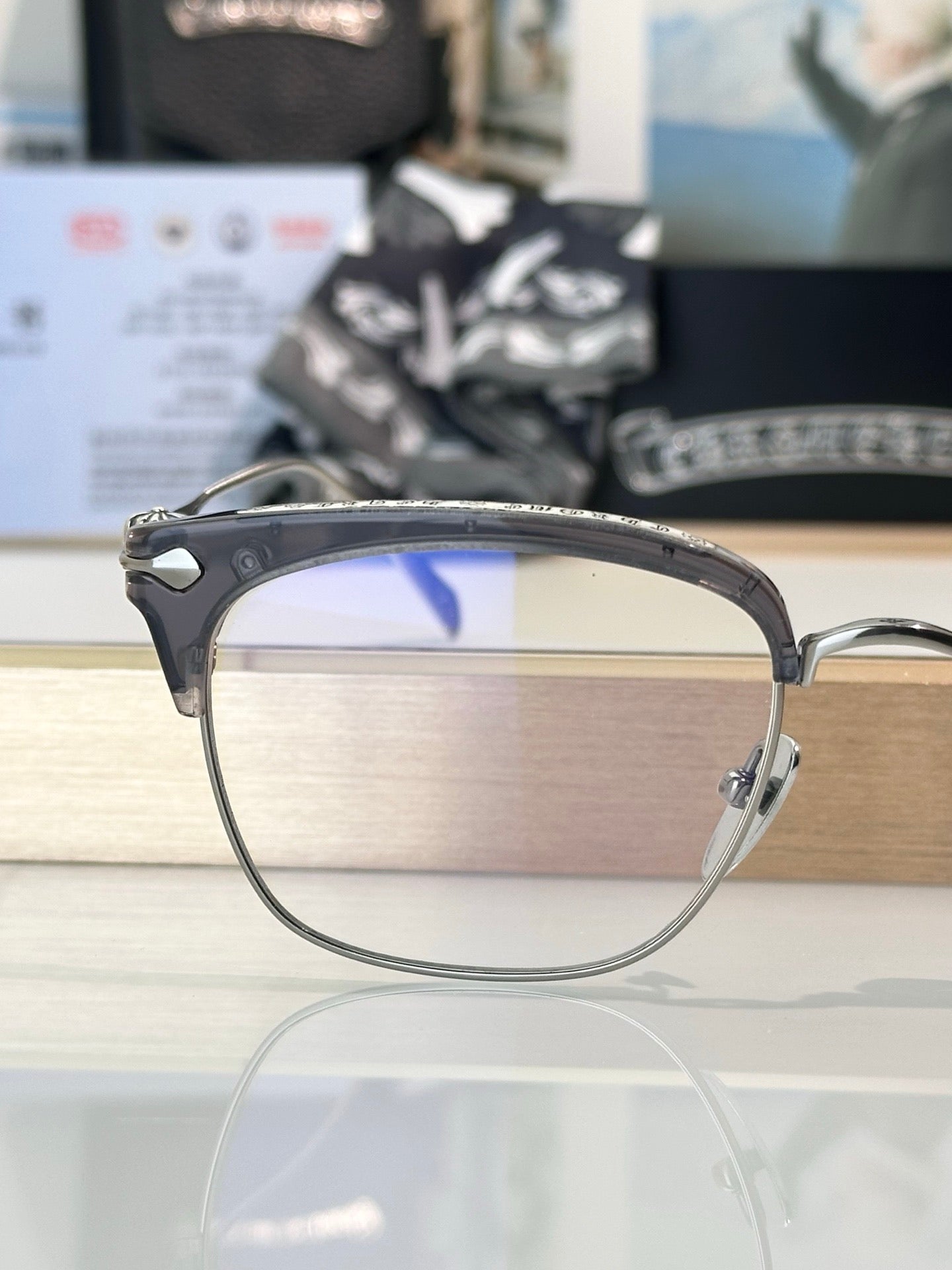 Chrome Hearts Model: SLUNTRADICTION – Premium Half-Rim Eyeglasses (925 Silver, 1:1 Mirror Quality)