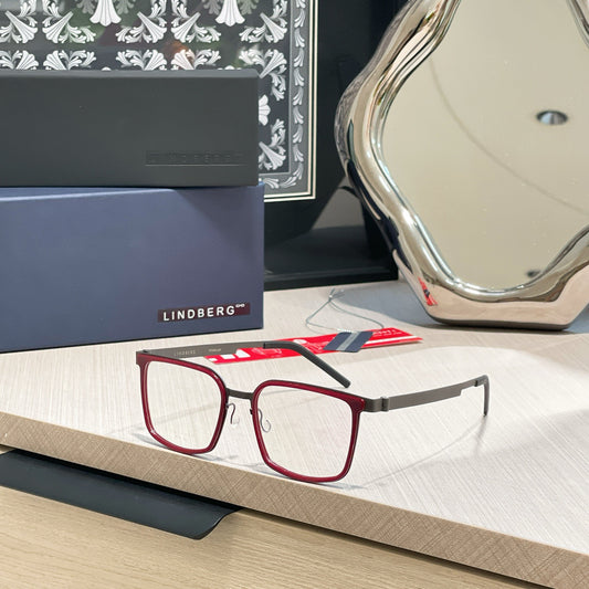 Inspired Lindberg 9763 – Bold Square Red Acetate Titanium Eyeglasses (1:1 Mirror Quality)