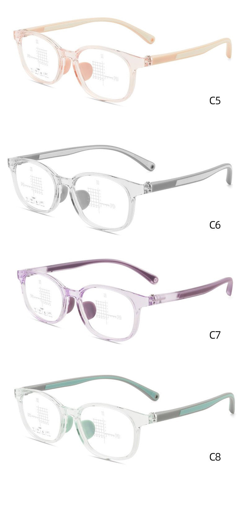 Kids Myopia Control Glasses – model: 52007 Lightweight Silicone Frame (Ages 7–12)