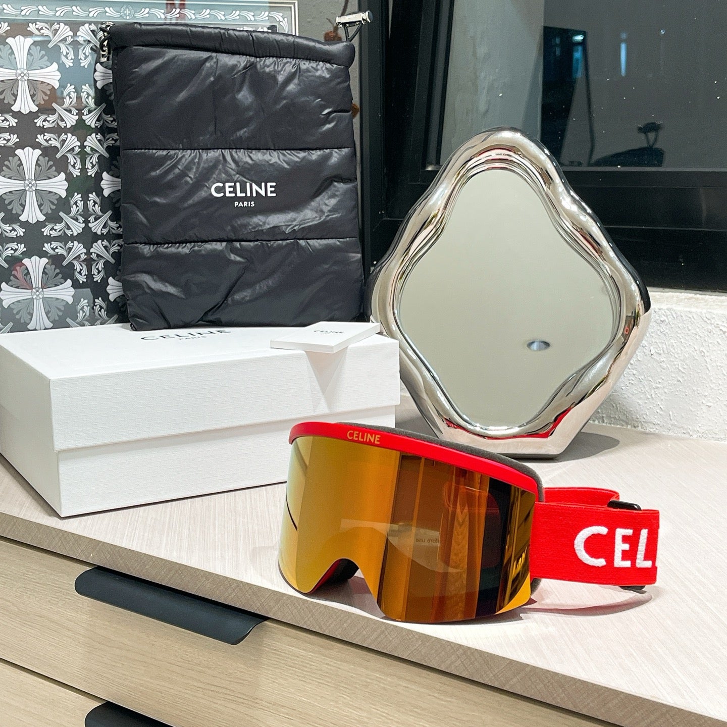 Inspired Celine Ski Goggles – Red Oversized Shield (Unisex)