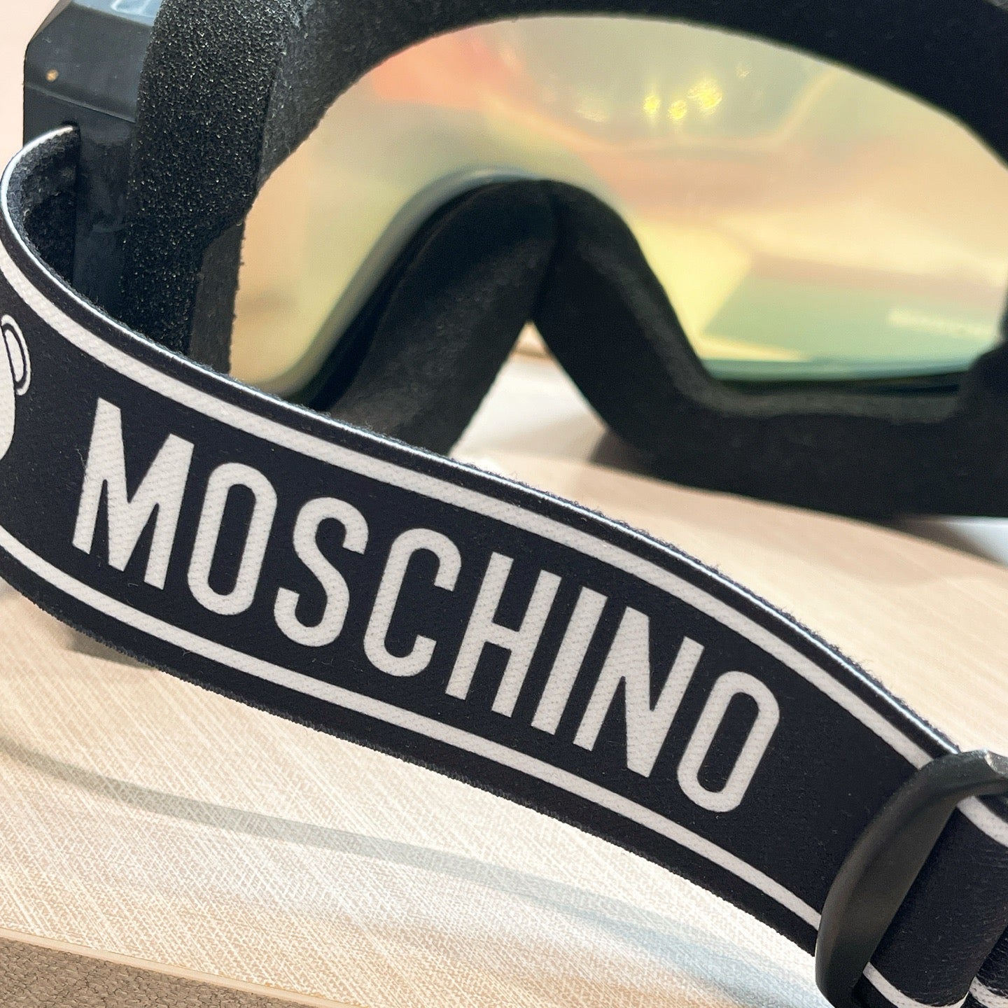 Inspired Moschino Ski Goggles – Black Teddy Strap with Mirrored Lens (Unisex)