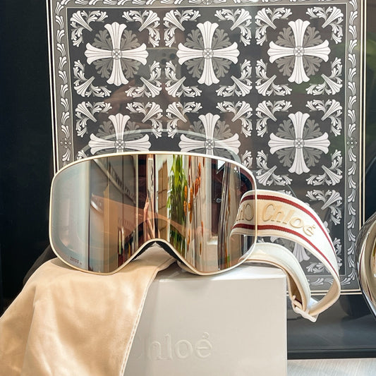 Inspired Chloé Ski Goggles – White & Red Strap (Unisex)