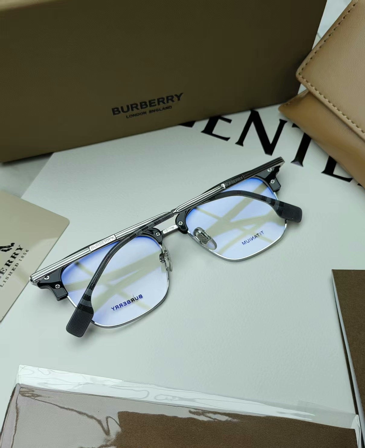 Inspired Burberry B2359 – Semi-Rimless Titanium Optical Eyeglasses (1:1 Mirror Quality)