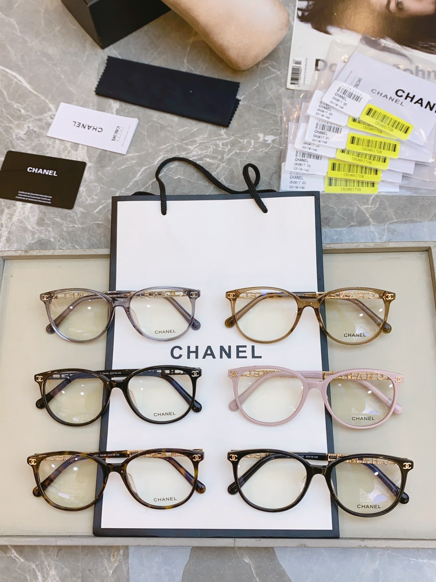 Inspired Chanel CH0817 – Cat-Eye Eyeglasses with Logo Chain Temples (1:1 Mirror Quality)
