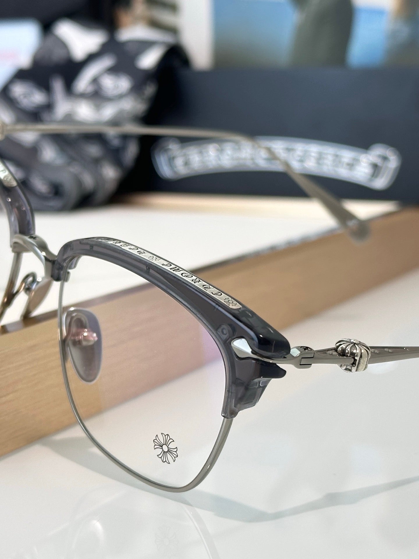 Chrome Hearts Model: SLUNTRADICTION – Premium Half-Rim Eyeglasses (925 Silver, 1:1 Mirror Quality)